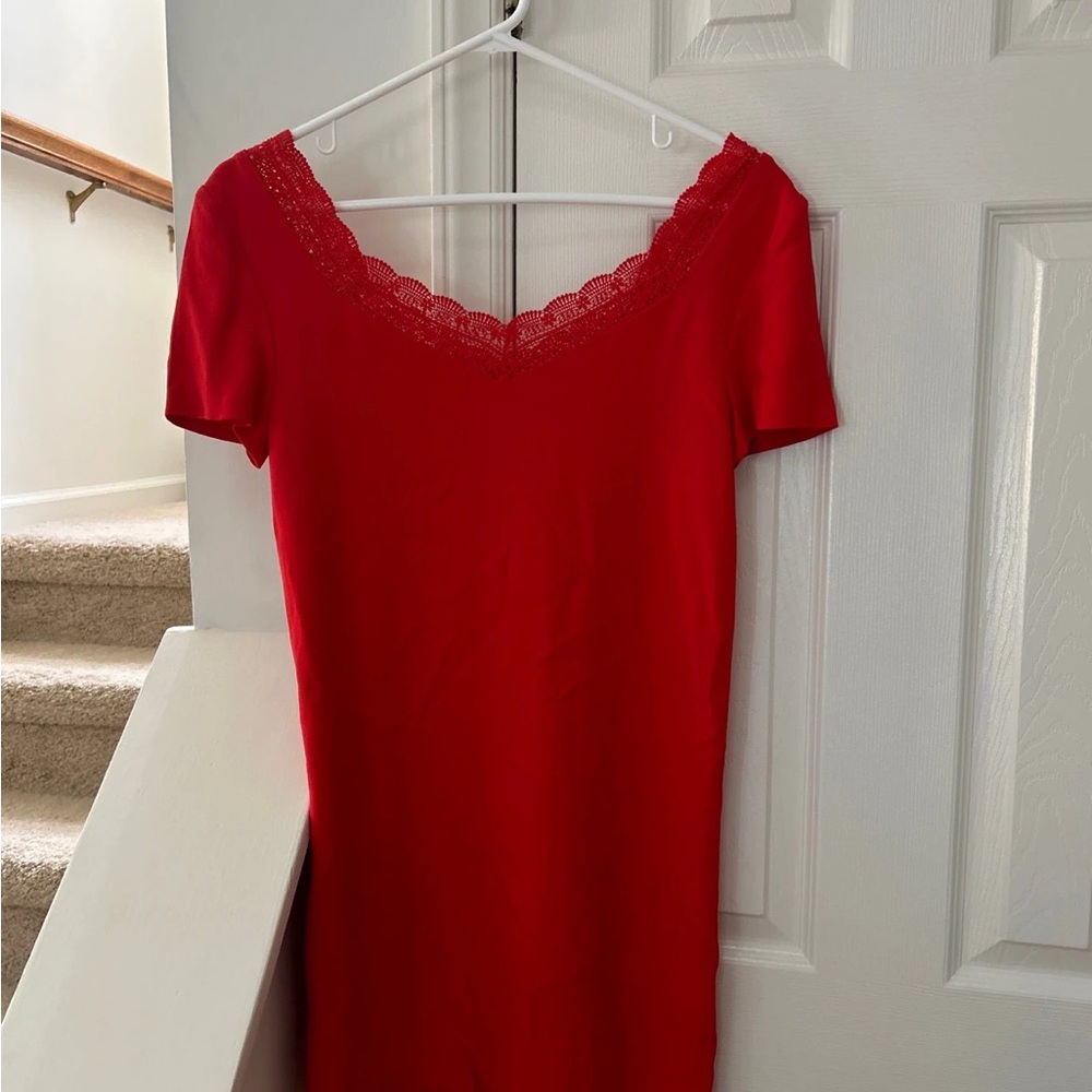Red Lace Trim Dress
